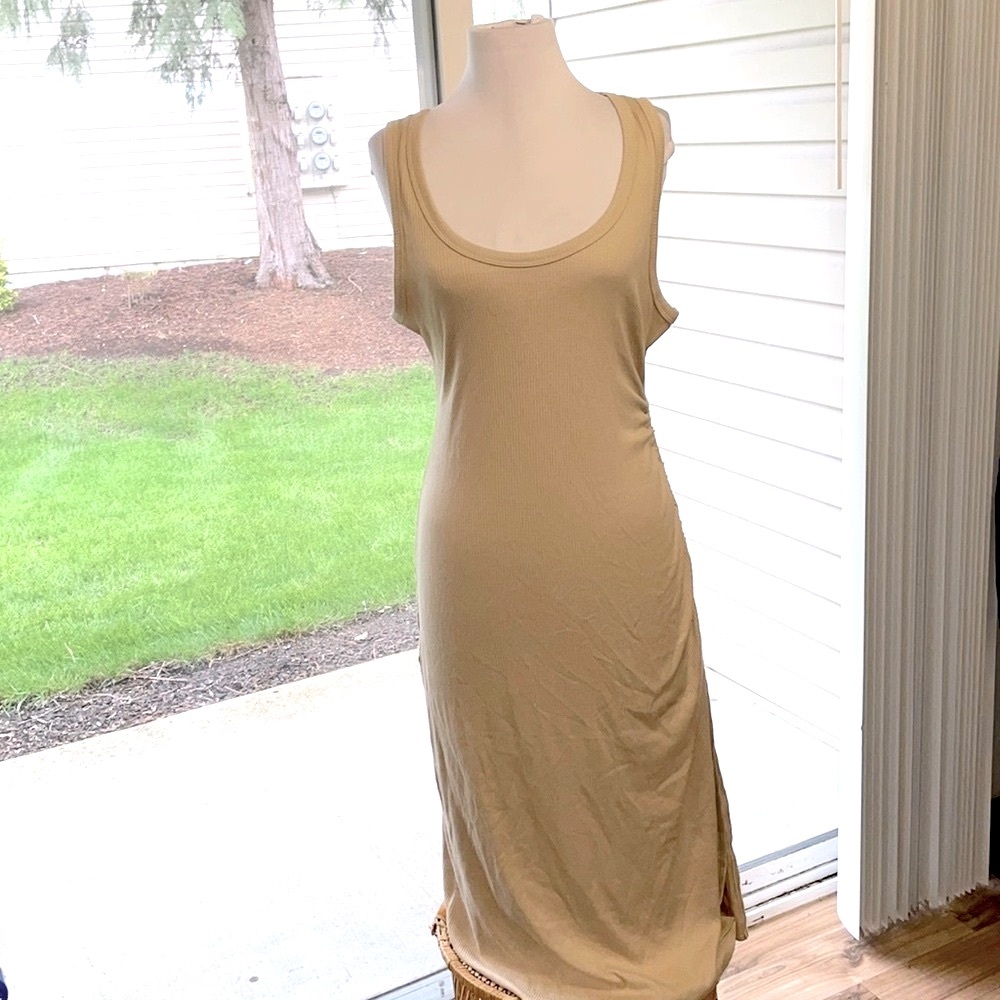 ❤️ Women’s NWT Maxi Knit Elegant Tan Sleeveless Tank Dress Sz XL
